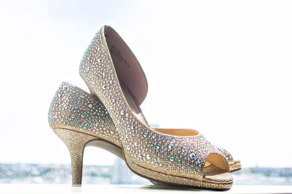 bride's sparkly wedding shoes