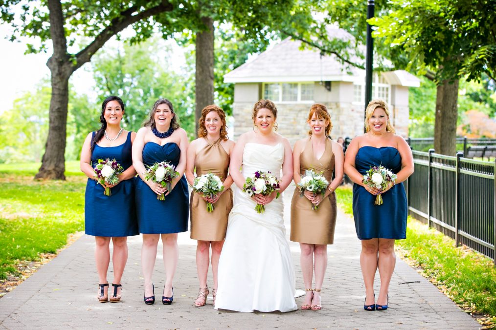 copper and navy bridesmaid dresses